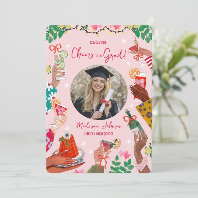 Cheers Grad Doodle Photo Graduation Announcement (Standing Front)