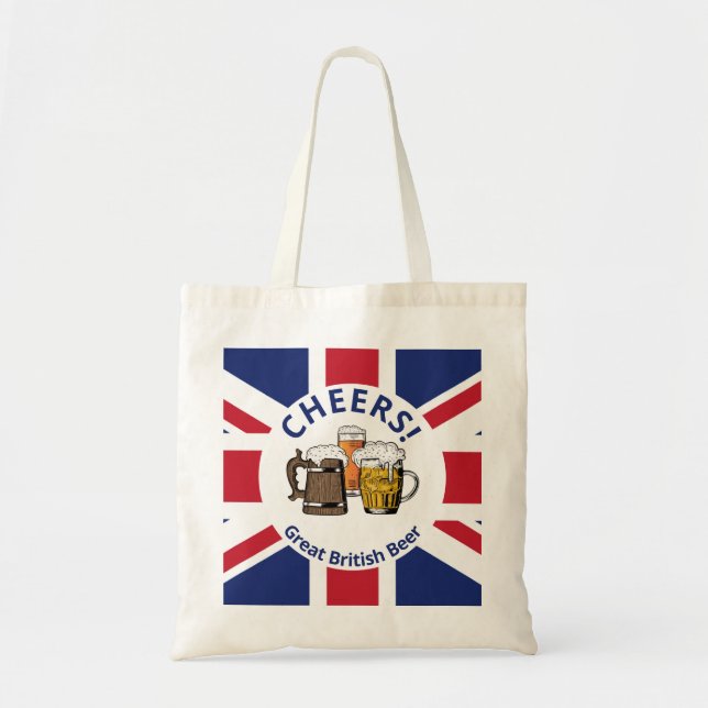 Cheers GREAT BRITAIN Custom Cartoon Union Jack Tote Bag (Front)