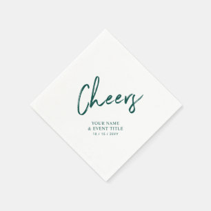 Cheers Green Brush Lettering Custom Party Napkin