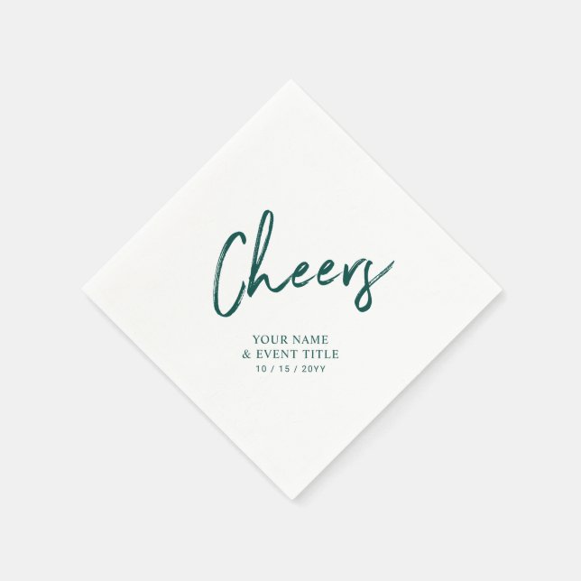 Cheers | Green Brush Lettering Custom Party Napkin (Corner)