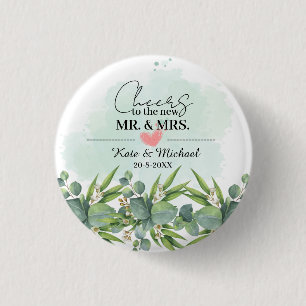 Cheers Greenery Eucalyptus Botanical Wedding Butt 1 Inch Round Button