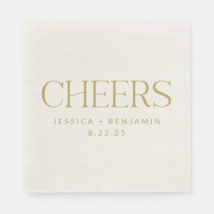 Cheers Groovy Gold Typography Custom Wedding  Napkin