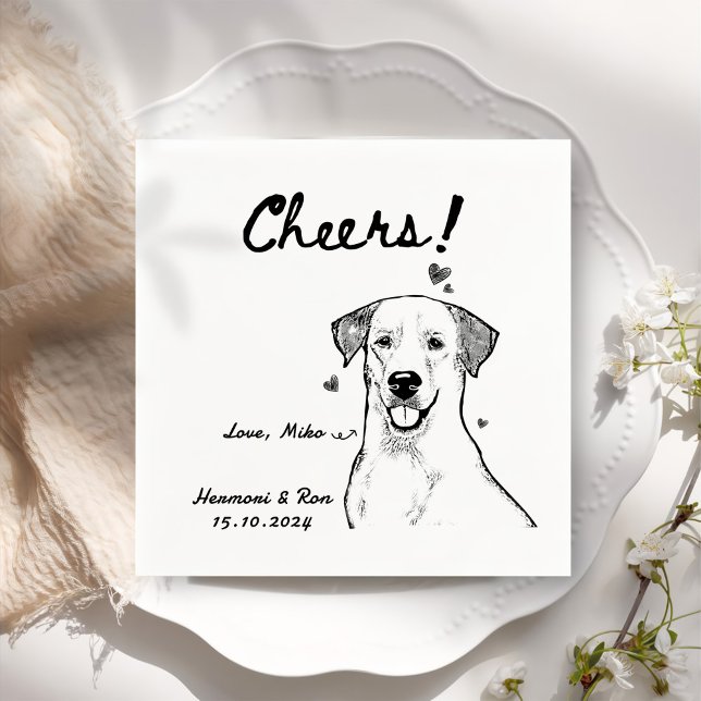 Cheers Hand Drawn Funny Dog Simple Wedding Napkin (Creator Uploaded)