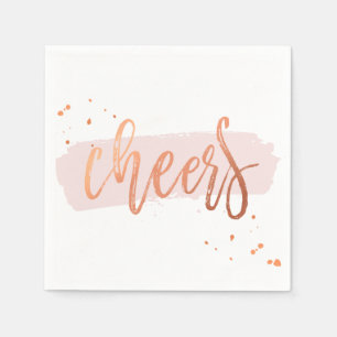CHEERS HAND LETTERED SCRIPT type copper blush pink Napkin