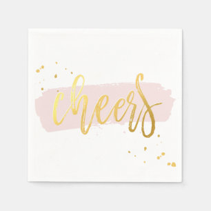 CHEERS HAND LETTERED SCRIPT type gold blush pink Napkin