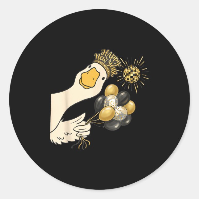 Cheers Happy New Year 2026 Goose With Balloon Disc Classic Round Sticker (Front)