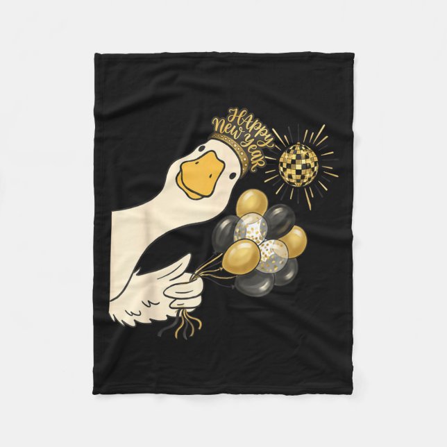 Cheers Happy New Year 2026 Goose With Balloon Disc Fleece Blanket (Front)