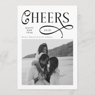 Cheers Happy New Year Modern Chic Family 2 Photo Holiday Card