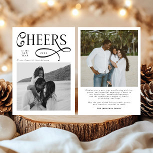 Cheers  Happy New Year Modern Chic Family 2 Photo Holiday Card