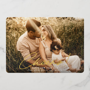 Cheers! Happy New Year Photo Foil Holiday Card