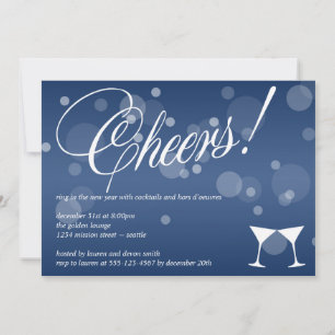 Cheers martini blue dazzle bubble celebration invitation