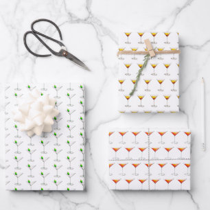 Cheers! Martini Manhattan Cosmopolitan Cocktails Wrapping Paper Sheet
