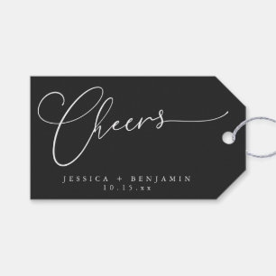 Cheers Minimal Black Script Elegant Wedding Favor Gift Tags