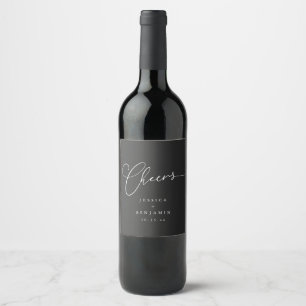 Cheers Minimal Black Script Elegant Wedding Favour Wine Label