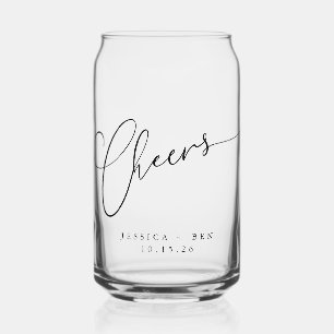 Cheers Minimal Black White Script Custom Wedding Can Glass