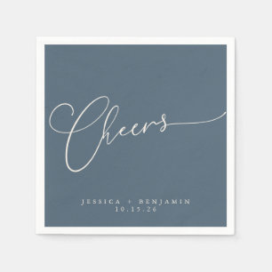 Cheers Minimal Dark Blue Script Custom Wedding Napkin