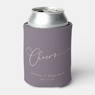 Cheers Minimal Dark Purple Script Custom Wedding   Can Cooler