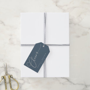 Cheers Minimal Dusky Blue Script Custom Wedding Gift Tags