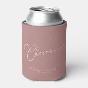 Cheers Minimal Dusty Rose Script Custom Wedding   Can Cooler