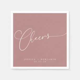 Cheers Minimal Dusty Rose Script Custom Wedding Napkin