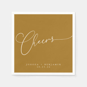 Cheers Minimal Ochre Gold Script Custom Wedding Napkin