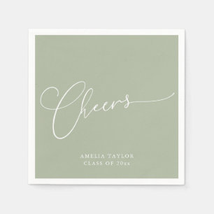 Cheers Minimal Sage Jade Script Graduation Party Napkin