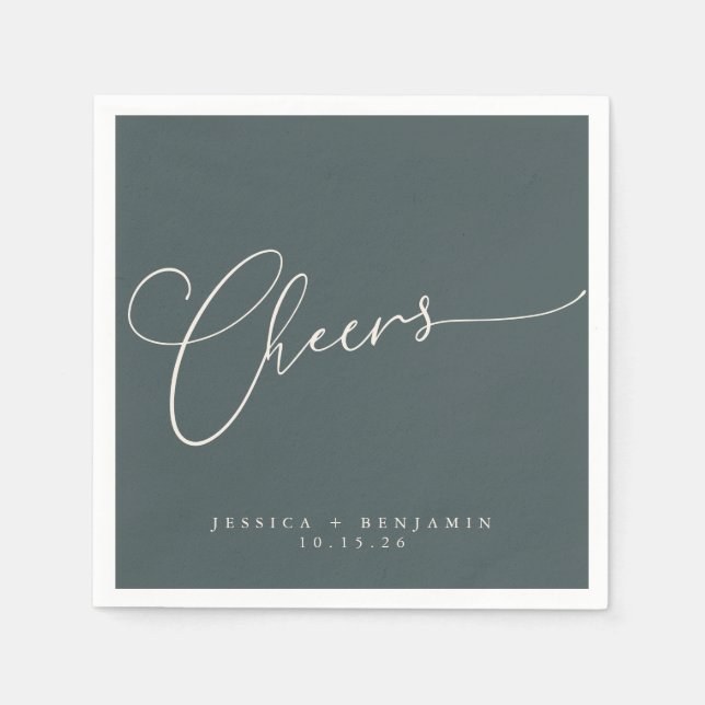 Cheers Minimal Teal Script Custom Wedding Napkin (Front)