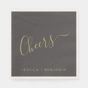 Cheers Minimalist Black and Gold Custom Wedding Napkin