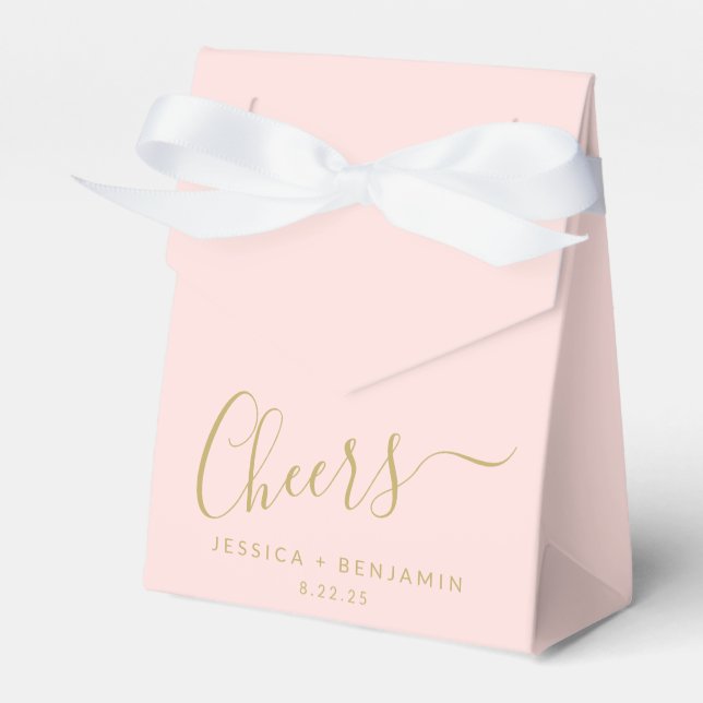 Cheers Minimalist Blush Pink Gold Custom Wedding Favor Box (Front Side)