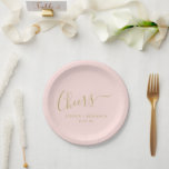 Cheers Minimalist Blush Pink Gold Custom Wedding  Paper Plate<br><div class="desc">Personalized Cheers Minimalist Blush Pink and Gold Wedding Paper Plates</div>