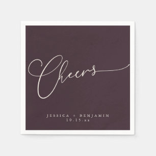 Cheers Minimalist Plum Script Custom Wedding Napkin
