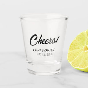 Cheers Modern Black Handwritten Wedding Favour Shot Glass