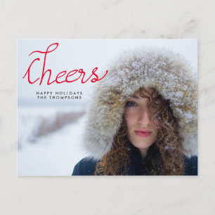 Cheers Modern Handwritten Red Script Photo Postcard