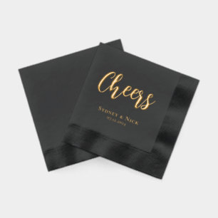 Cheers Modern Minimal Wedding Monogram Foil Napkins