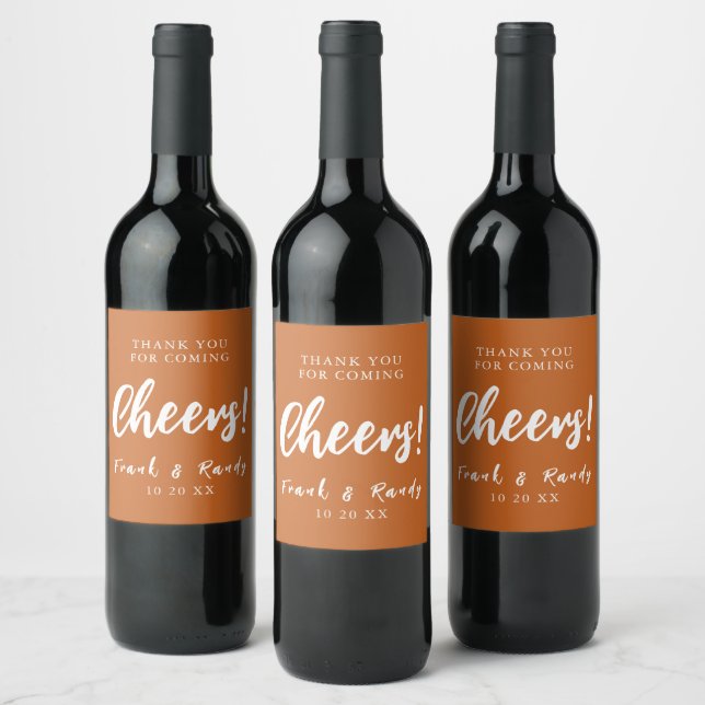 Cheers! Modern Minimalist Boho Terracota Wedding Wine Label (Bottles)
