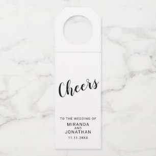 'Cheers' Modern Script Wedding Bottle Tag