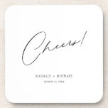 Cheers Modern Unique Personalized Custom Wedding Coaster<br><div class="desc">Looking for a unique and personalized wedding favour that your guests will love? Look no further than these Cheers Modern Unique Personalized Custom Wedding beverage coaster! With a simple yet stylish design featuring the word "Cheers" in a modern, calligraphy script font, these coasters are perfect for any wedding, bridal shower,...</div>