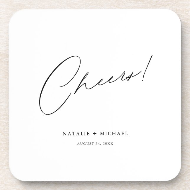 Cheers Modern Unique Personalized Custom Wedding Coaster (Front)