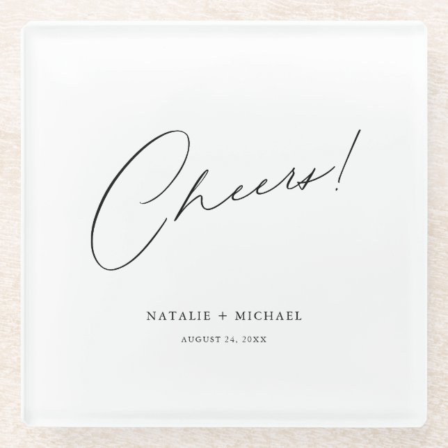 Cheers Modern Unique Personalized Custom Wedding Glass Coaster (Front)