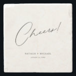Cheers Modern Unique Personalized Custom Wedding Stone Coaster<br><div class="desc">Looking for a unique and personalized wedding favour that your guests will love? Look no further than these Cheers Modern Unique Personalized Custom Wedding Stone Coaster! With a simple yet stylish design featuring the word "Cheers" in a modern, calligraphy script font, these coasters are perfect for any wedding, bridal shower,...</div>