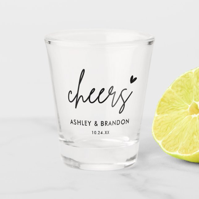 Cheers Modern Wedding Party Favour Shot Glass (Front)