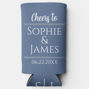Cheers Mr & Mrs Dusty Blue Wedding Favour Seltzer Can Cooler