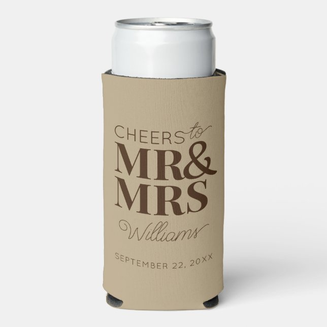 Cheers Mr & Mrs Modern Wedding Typography Favour Seltzer Can Cooler (Seltzer Front)