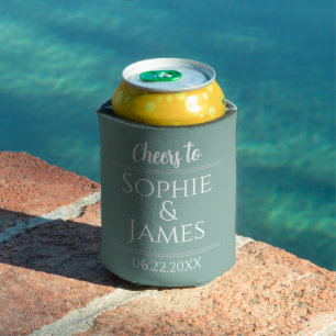 Cheers Mr Mrs  Sage Green Wedding Favour Can Coole Can Cooler