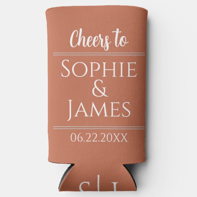 Cheers Mr & Mrs Terracotta Wedding Favour Seltzer Can Cooler (Front)