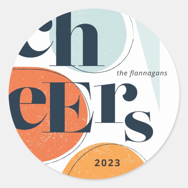 Cheers New Year Abstract Tangerine Aqua Classic Round Sticker (Front)