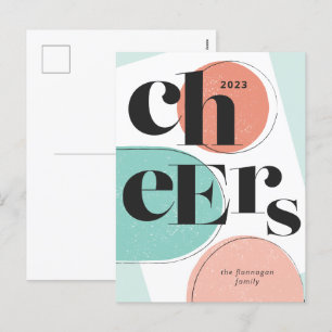 Cheers New Year Abstract Turquoise Melon Holiday Postcard