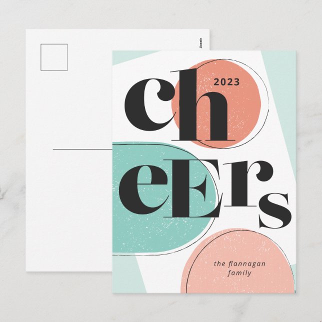 Cheers New Year Abstract Turquoise Melon Holiday Postcard (Front/Back)