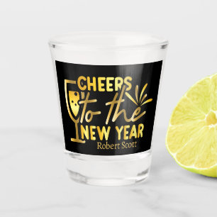 cheers New Year add name word art Shot Glass