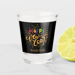 cheers New Year add name word art  Shot Glass